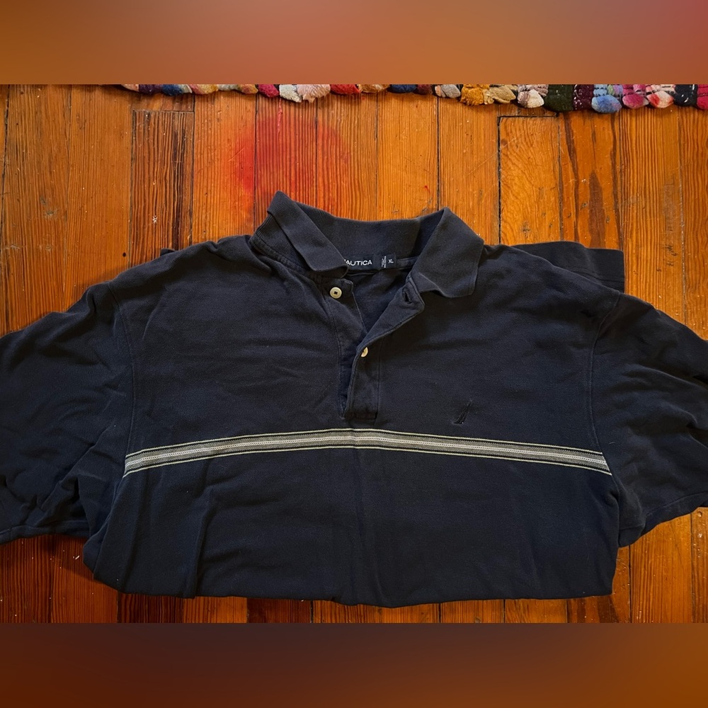 XL vintage Nautica blue striped polo